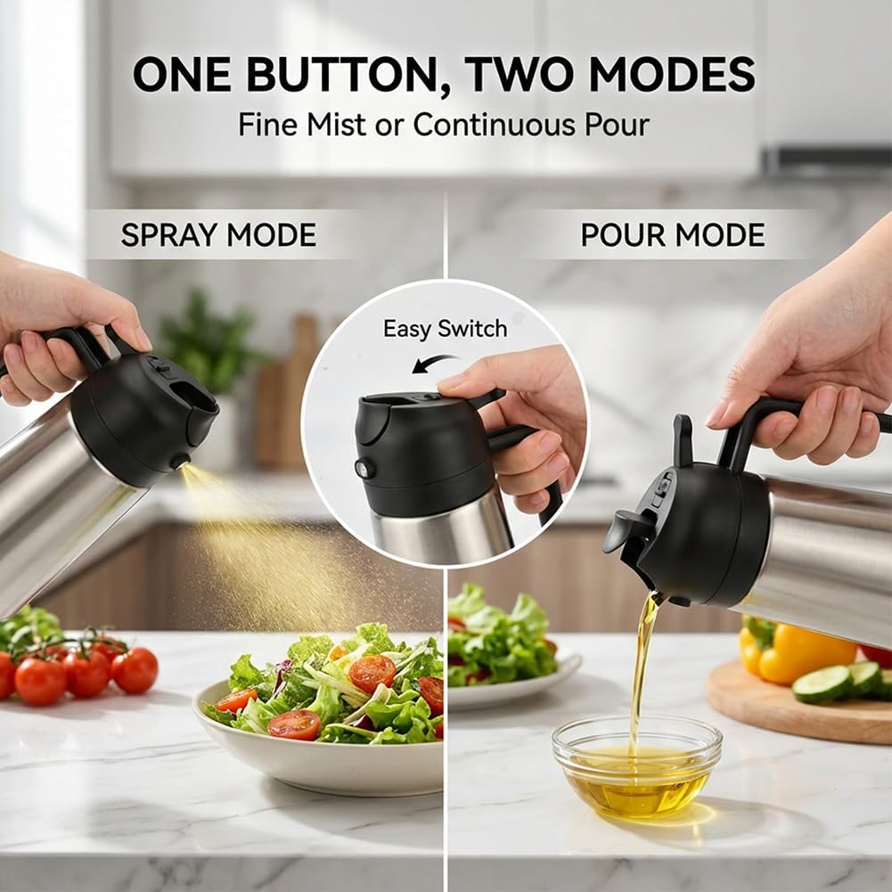 Oil Dispenser Bottle, 2 in 1 Olive Oil Sprayer and Dispenser