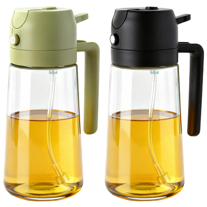 2Pcs Glass Oil Sprayer for Cooking 16oz/470ml, Kitchen Gadget for Air Fryer, Salad, BBQ, Frying（White） (Black+Green)