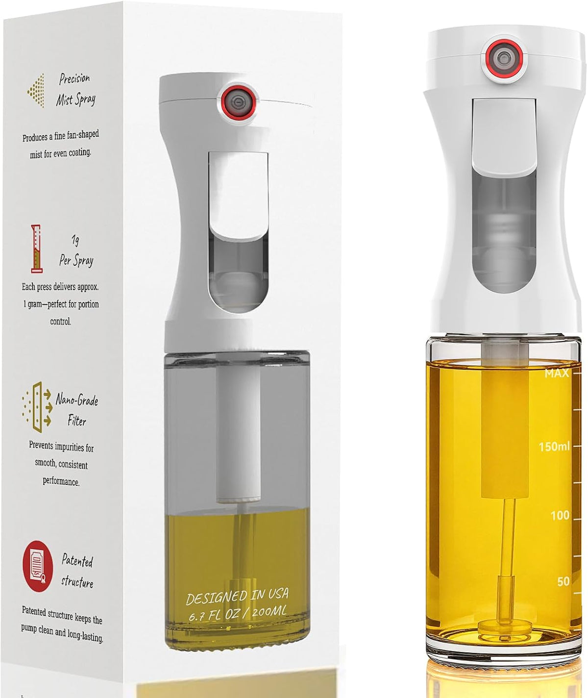 Olive Oil Sprayer for Cooking,Glass Oil Sprayer Mister Spray Bottle, 1g Per Press Oil Spritzer, Olive Oil Spray Bottle Dispenser for Air Fryer, Salad, Grilling, Kitchen Gadgets Essentials Tools