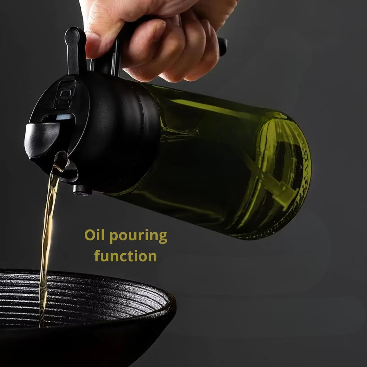 DUTHINGS - 16oz Oil Sprayer for Cooking, Green Glass Olive Oil Dispenser Bottle with Spray & Pour, Cooking Oil Sprayer with Labels