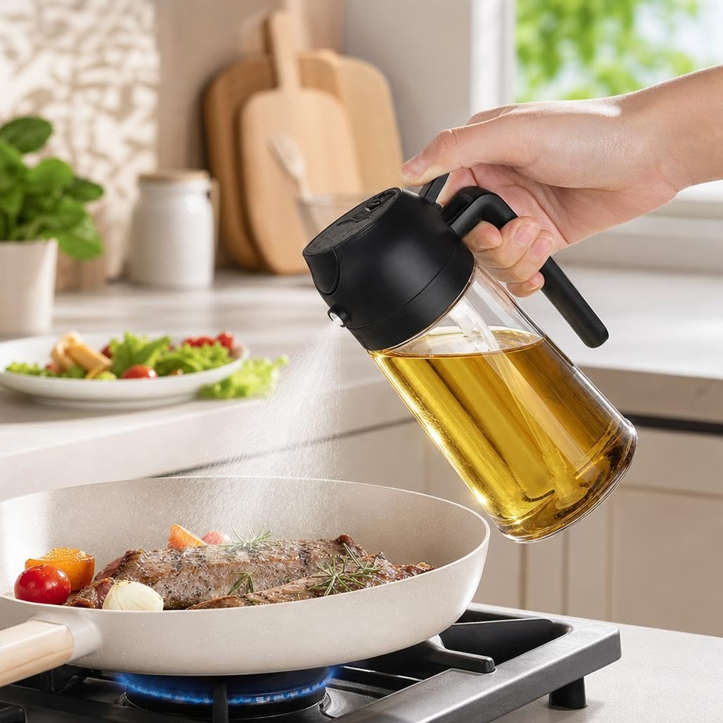 Glass Olive Oil Sprayer Dispenser Bottle 2-in-1, 470ml