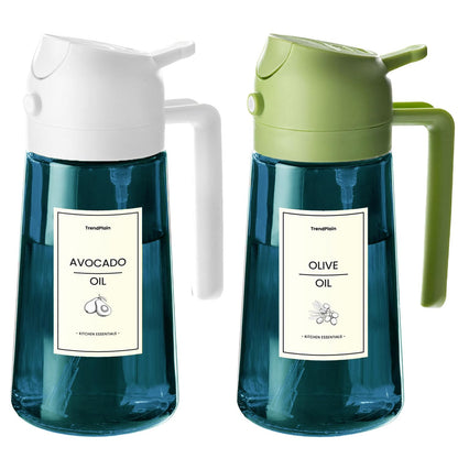 TrendPlain 16oz/470ml Blue Glass Olive Oil Sprayer for Cooking - 2 in 1 Olive Oil Dispenser for Kitchen Gadgets, Air Fryer, Salad, and BBQ (1 Pack, Black & Navy)