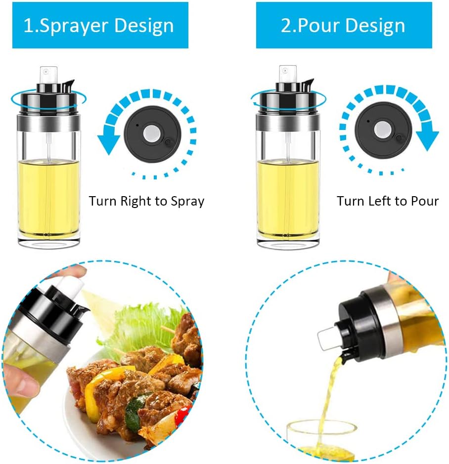 Oil Sprayer for Cooking, 2 in 1 Oil Dispenser Bottle and Mister, 150ml/5oz