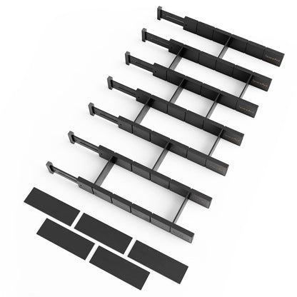 SpaceAid Bamboo Drawer Dividers with Inserts and Labels, Kitchen Adjustable Drawer Organizers, Expandable Organization for Home, Office, Dressers, 7 Dividers with 15 Inserts (17"-22" Natural)