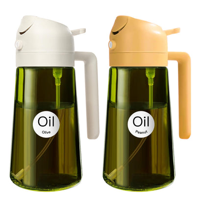 YARRAMATE 16oz/470ml Light Blocking Oil Sprayer for Cooking with Stickers, Food-Grade 2 in 1 Olive Oil Dispenser Bottle for Kitchen, Premium Dark Green Glass Oil Bottle for Air Fryer, BBQ (Green)