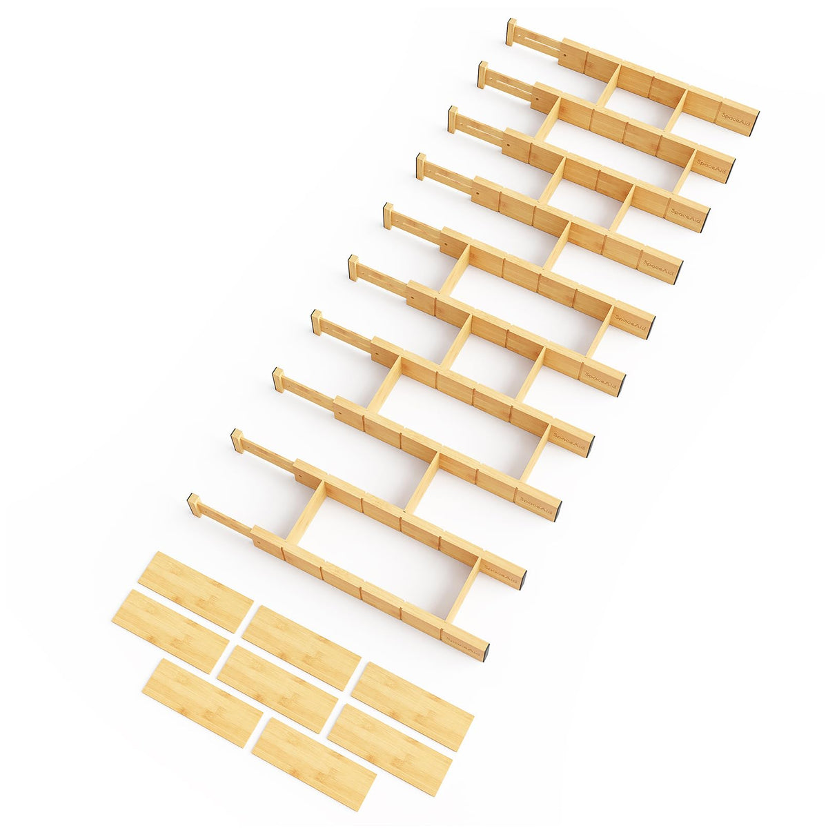SpaceAid Bamboo Drawer Dividers with Inserts and Labels, Kitchen Adjustable Drawer Organizers, Expandable Organization for Home, Office, Dressers, 7 Dividers with 15 Inserts (17"-22" Natural)