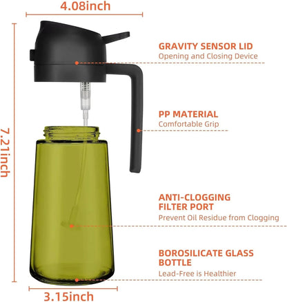 DUTHINGS - 16oz Oil Sprayer for Cooking, Green Glass Olive Oil Dispenser Bottle with Spray & Pour, Cooking Oil Sprayer with Labels