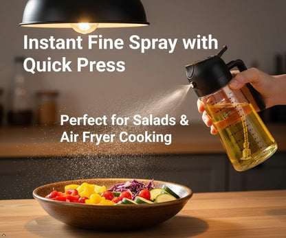 2-Pack Premium 16oz Glass Olive Oil Sprayer for Cooking – Extra Thick Durability, Leak-Proof Seal, Dishwasher Safe, 2 in 1 Oil Dispenser Bottle for Kitchen Gadgets, Air Fryer, Salad, BBQ - Black