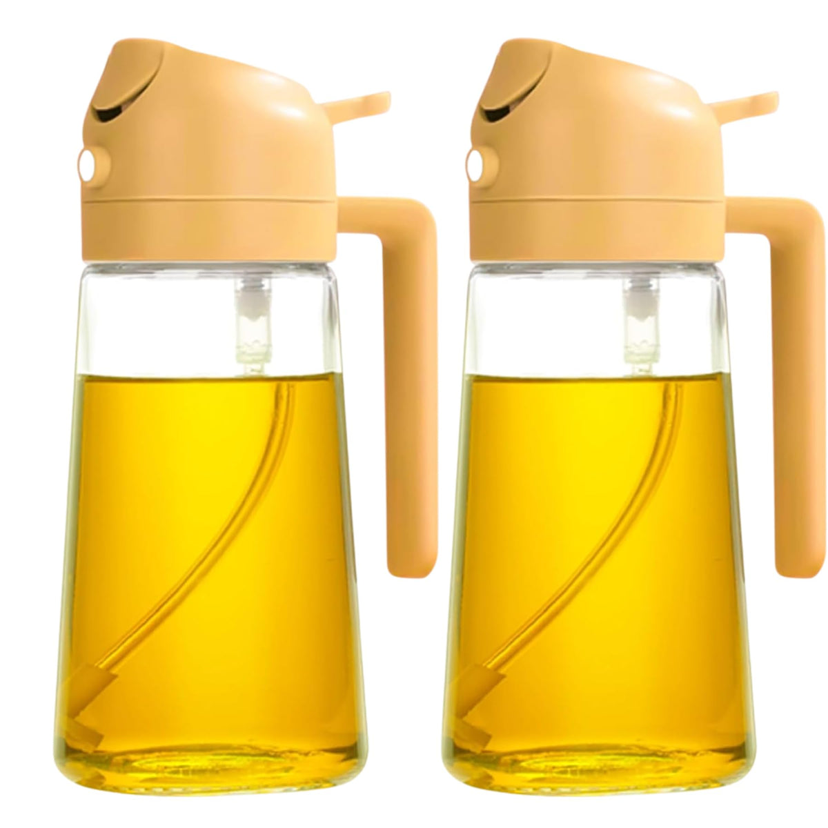 Olive Oil Dispenser Bottle - Green 2-in-1 Spray & Pour, 470ml Non-Drip Glass for Cooking, Air Fryer, and Grilling - Compact and Durable, 2Pcs