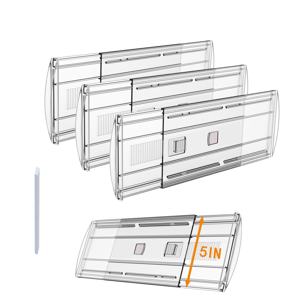 6 Pack Adjustable Drawer Dividers for Clothes,4" High Expandable From 13-21" Clear Drawer Organizers, PC Plastic Separators for Dresser/Bedroom/Bathroom/Kitchen/Office Storage