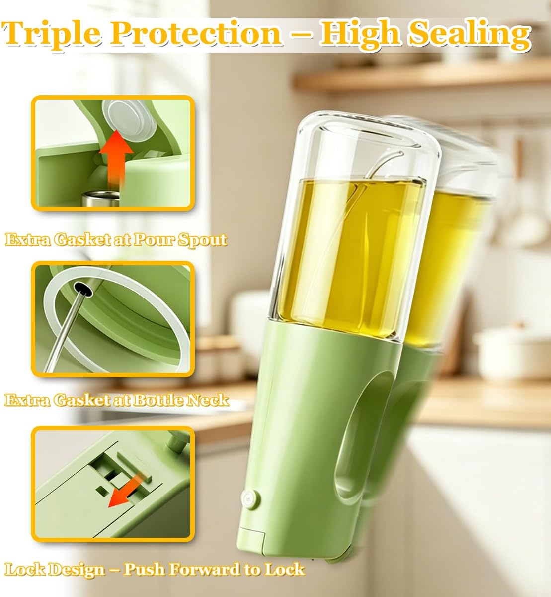 No Leak Oil Sprayer for Cooking – 2 in 1 Glass Oil Mister & Dispenser Bottle with Lockable Drip-Free Nozzle, Clog-Free Fine Mist for Air Fryer, Salad, BBQ, Baking – Durable Kitchen Gadget