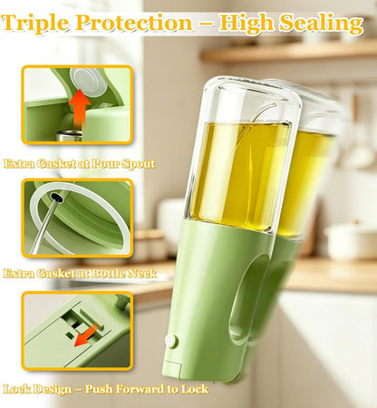 No Leak Oil Sprayer for Cooking – 2 in 1 Glass Oil Mister & Dispenser Bottle with Lockable Drip-Free Nozzle, Clog-Free Fine Mist for Air Fryer, Salad, BBQ, Baking – Durable Kitchen Gadget