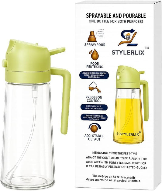 17oz/500ml Plastic Olive Oil Sprayer for Cooking, 2 in 1 Oil Dispenser Bottle Spray & Pour, BPA-Free Oil Mister for Air Fryer, Salad Dressing, BBQ & Kitchen