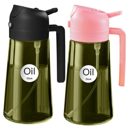 YARRAMATE 16oz/470ml Light Blocking Oil Sprayer for Cooking with Stickers, Food-Grade 2 in 1 Olive Oil Dispenser Bottle for Kitchen, Premium Dark Green Glass Oil Bottle for Air Fryer, BBQ (Green)