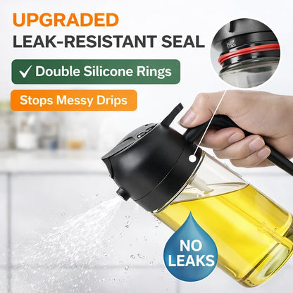 2-in-1 Olive Oil Sprayer & Dispenser Bottle – 470ml/16oz Glass Oil Mister for Cooking, Air Fryer, Salad & BBQ – Spray & Pour with 2 Free Brushes – Premium Oil Spray Bottle (Black)
