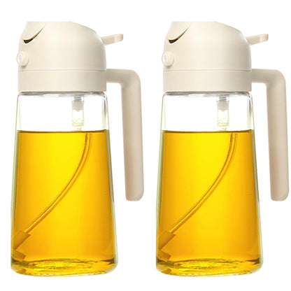 Olive Oil Dispenser Bottle - Green 2-in-1 Spray & Pour, 470ml Non-Drip Glass for Cooking, Air Fryer, and Grilling - Compact and Durable, 2Pcs