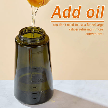 2-in-1 Olive Oil Sprayer & Dispenser, Leakproof 16oz Refillable Glass Spray Bottle for Cooking, Air Fryer & Salad