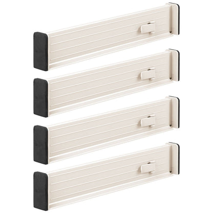 mDesign Expandable Dresser Drawer Divider with Foam Ends, Drawer Divider Locks in Place, Separators for Clothing and Accessories in Closet or Dresser Drawer, Ligne Collection, 4 Pack, White