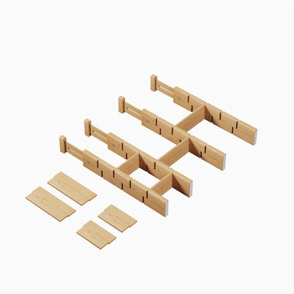 Bamboo Drawer Dividers 8 Pack with Inserts, Kitchen Adjustable Drawer Organizers for Home, Bedroom, Dresser, Expandable Organization 8 Dividers with 16 Inserts