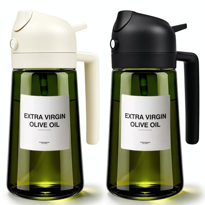 2 in 1 Olive Oil Sprayer and Dispenser, 16oz Glass Oil Spray Bottle with Measurement Marks, grilling spray bottle, Light Blockage Dark Oil Sprayer 2 Pack for Air Fryer, Salad, Cooking, BBQ