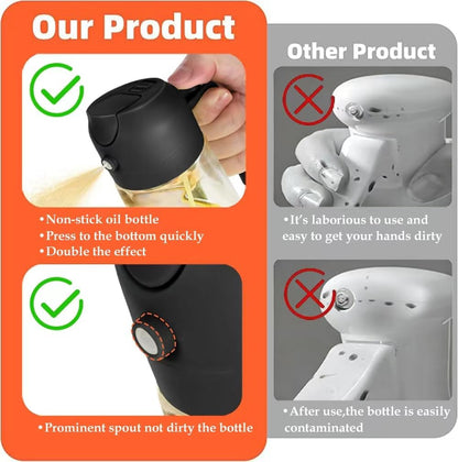 AT-VALY 16oz 2‑in‑1 Oil Sprayer for Cooking Oil Dispenser Bottle, Black