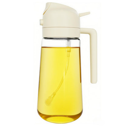 ZHIYE Oil Spray Bottle for Cooking, 16oz/470ml 2 in 1 Olive Oil Dispenser Sprayer for Kitchen Premium Clear Glass Oil Bottle for Cooking, Air Fryer, BBQ, Salad, Beige