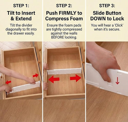 Adjustable Drawer Dividers, 3.1" High, 10.8-17.9", 6 Pack