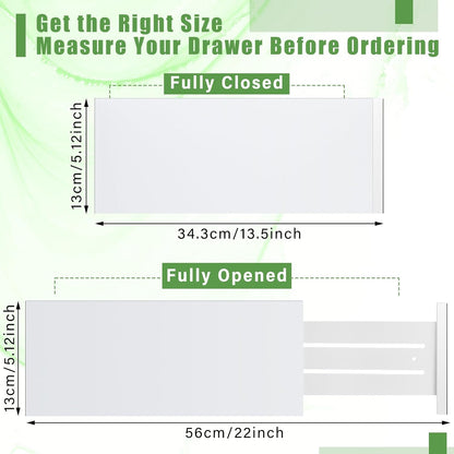 DoubleFill 4 Pcs Deep Bamboo Drawer Dividers, Deep Kitchen Dresser Drawer Organizer with Spring Loaded for Clothes, Adjustable Expandable from 15-22 Inch(6 Inch,White)