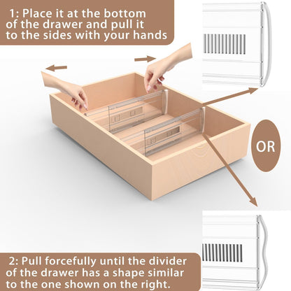 6 Pack Adjustable Drawer Dividers for Clothes,4" High Expandable From 13-21" Clear Drawer Organizers, PC Plastic Separators for Dresser/Bedroom/Bathroom/Kitchen/Office Storage