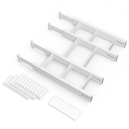 SpaceAid Bamboo Drawer Dividers with Inserts and Labels, Kitchen Adjustable Drawer Organizers, Expandable Organization for Home, Office, Dressers, 7 Dividers with 15 Inserts (17"-22" Natural)