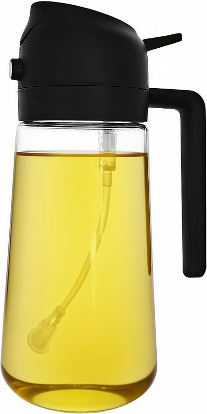 ZHIYE Oil Spray Bottle for Cooking, 16oz/470ml 2 in 1 Olive Oil Dispenser Sprayer for Kitchen Premium Clear Glass Oil Bottle for Cooking, Air Fryer, BBQ, Salad, Beige