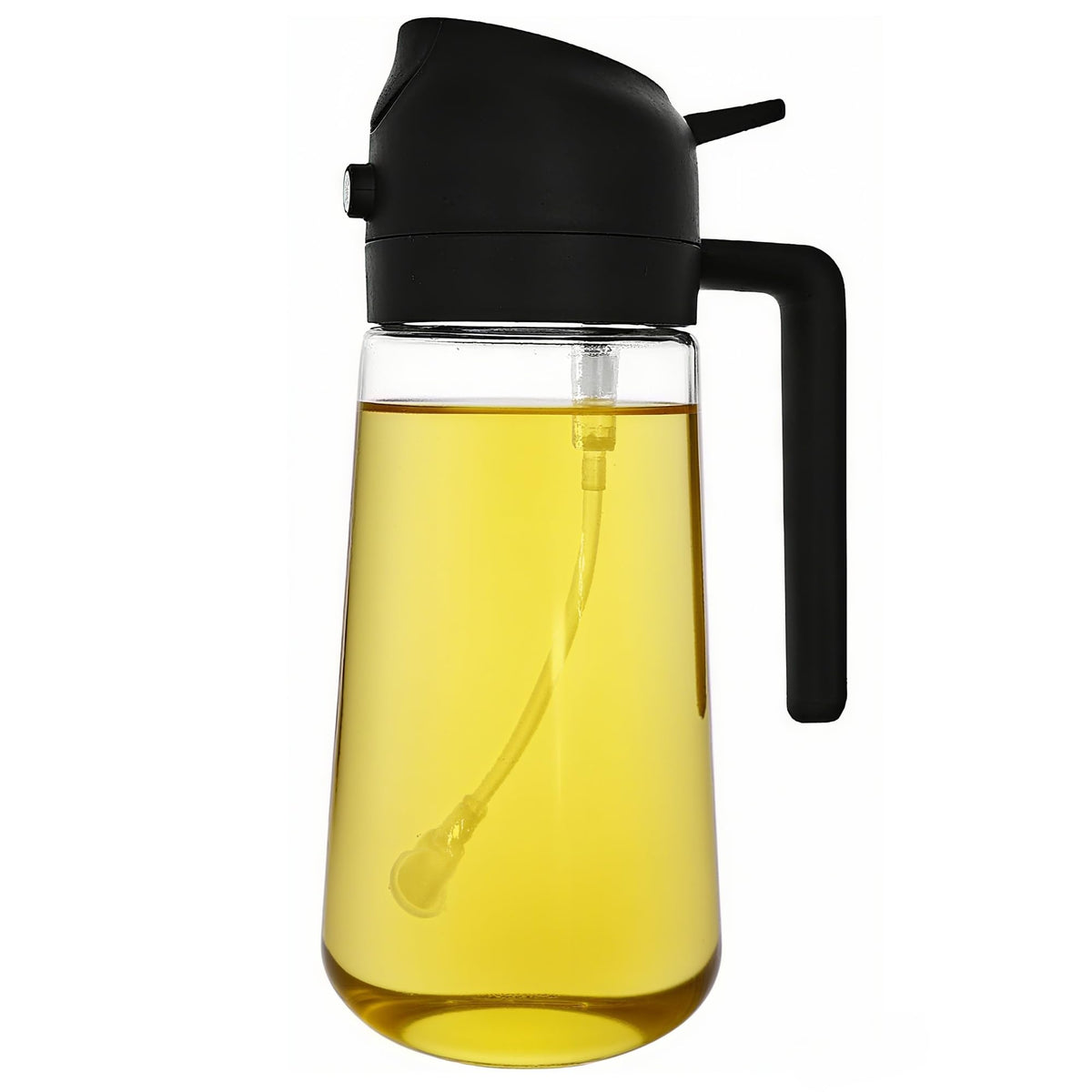 ZHIYE Oil Spray Bottle for Cooking, 16oz/470ml 2 in 1 Olive Oil Dispenser Sprayer for Kitchen Premium Clear Glass Oil Bottle for Cooking, Air Fryer, BBQ, Salad, Beige