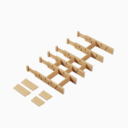 Bamboo Drawer Dividers 8 Pack with Inserts, Kitchen Adjustable Drawer Organizers for Home, Bedroom, Dresser, Expandable Organization 8 Dividers with 16 Inserts