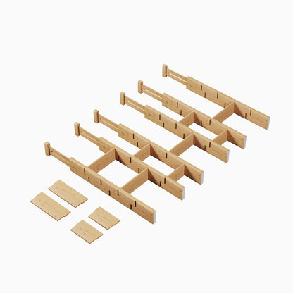 Bamboo Drawer Dividers 8 Pack with Inserts, Kitchen Adjustable Drawer Organizers for Home, Bedroom, Dresser, Expandable Organization 8 Dividers with 16 Inserts