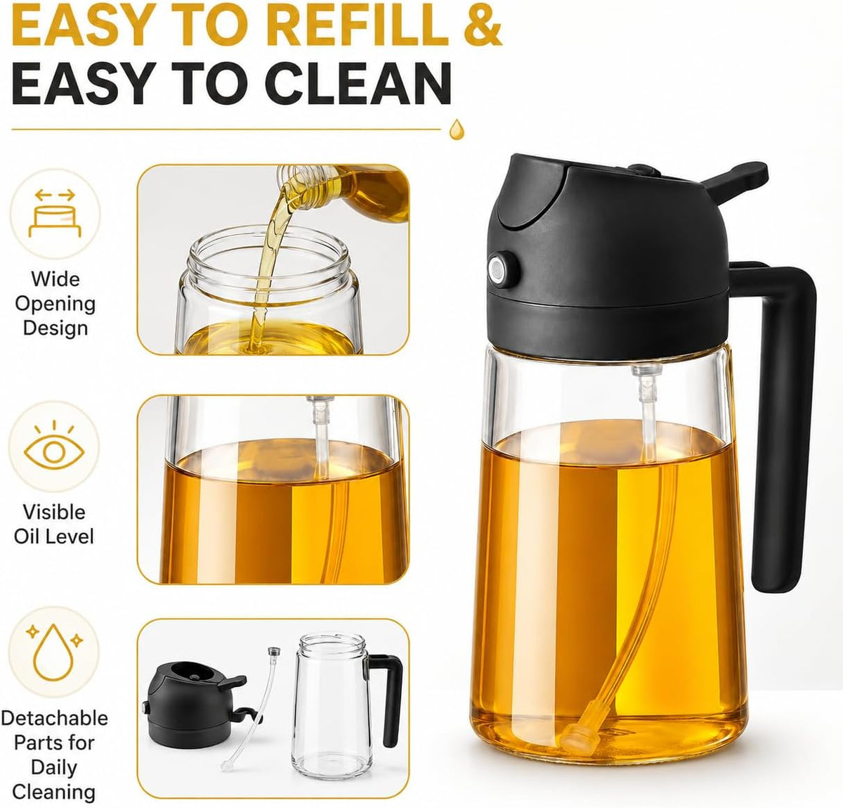 Oil Sprayer for Cooking, 2 in 1 Oil Dispenser and Sprayer