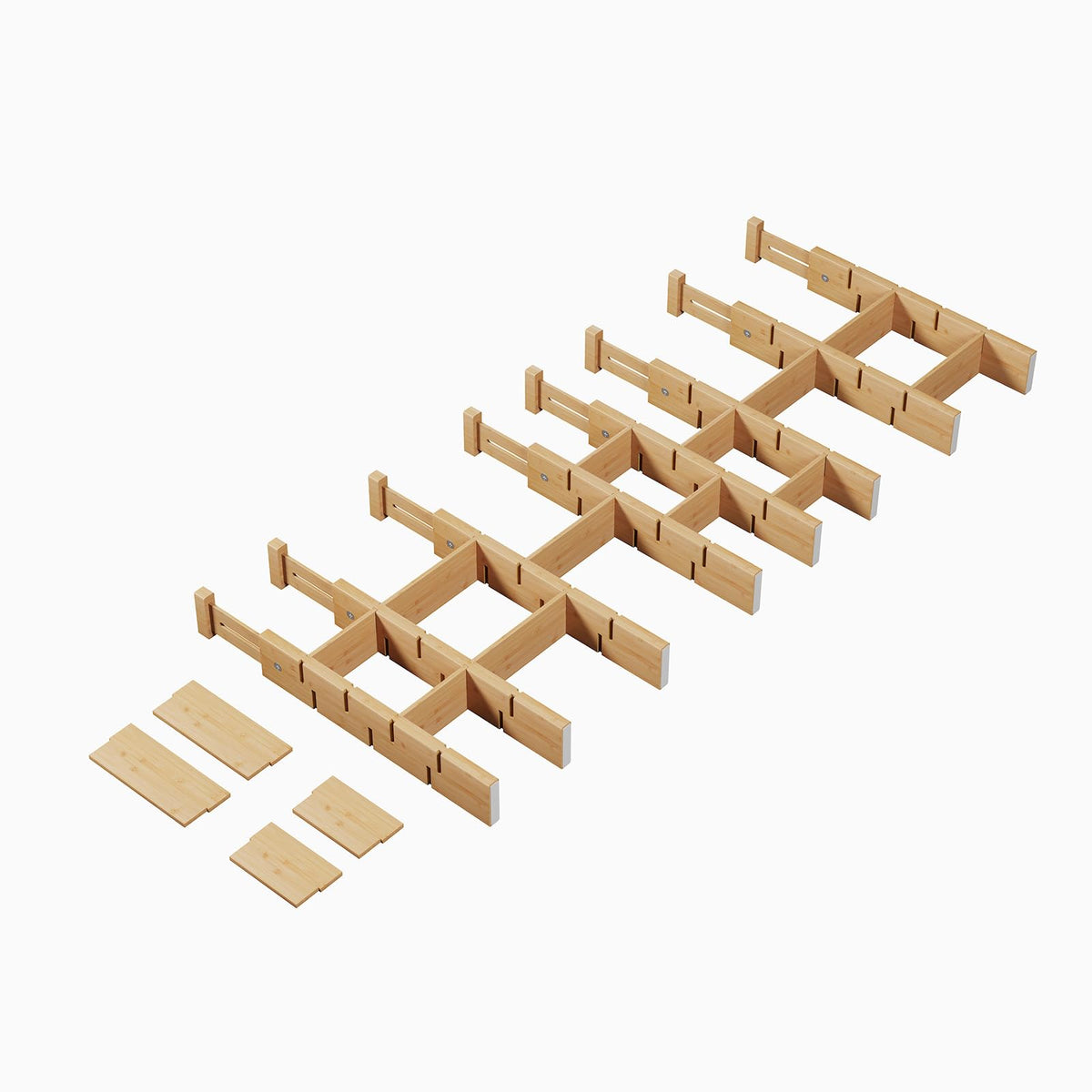 Bamboo Drawer Dividers 8 Pack with Inserts, Kitchen Adjustable Drawer Organizers for Home, Bedroom, Dresser, Expandable Organization 8 Dividers with 16 Inserts
