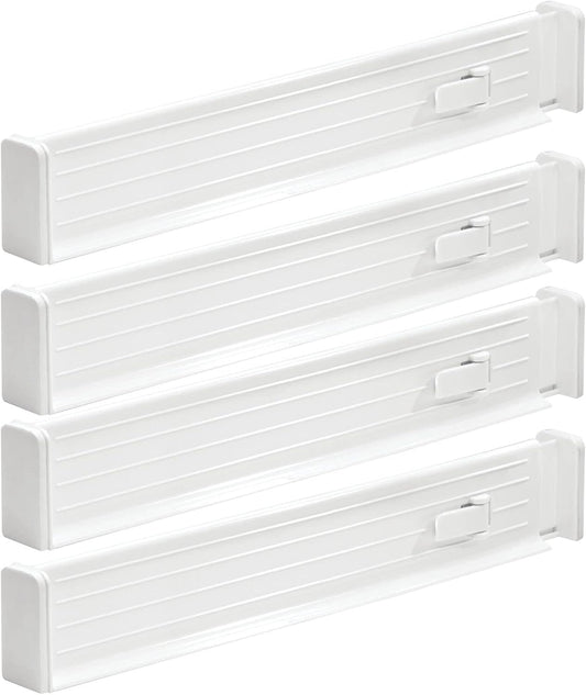 mDesign Expandable Dresser Drawer Divider with Foam Ends, Drawer Divider Locks in Place, Separators for Clothing and Accessories in Closet or Dresser Drawer, Ligne Collection, 4 Pack, White