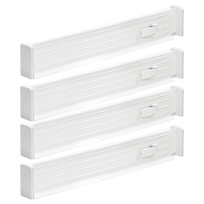 mDesign Expandable Dresser Drawer Divider with Foam Ends, Drawer Divider Locks in Place, Separators for Clothing and Accessories in Closet or Dresser Drawer, Ligne Collection, 4 Pack, White