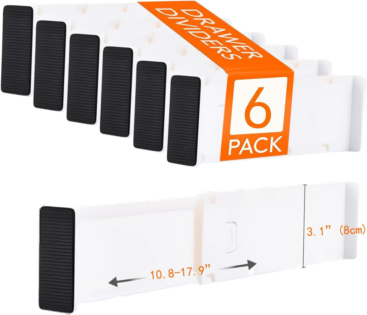 Adjustable Drawer Dividers, 3.1" High, 10.8-17.9", 6 Pack