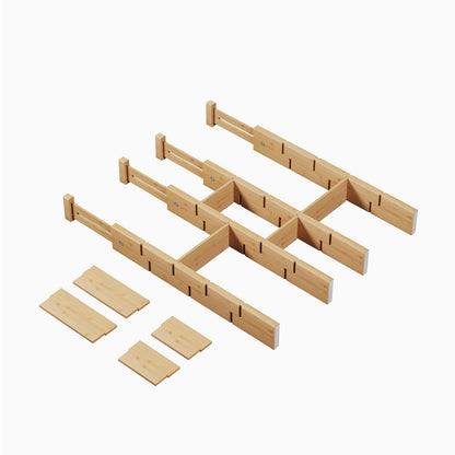Bamboo Drawer Dividers 8 Pack with Inserts, Kitchen Adjustable Drawer Organizers for Home, Bedroom, Dresser, Expandable Organization 8 Dividers with 16 Inserts