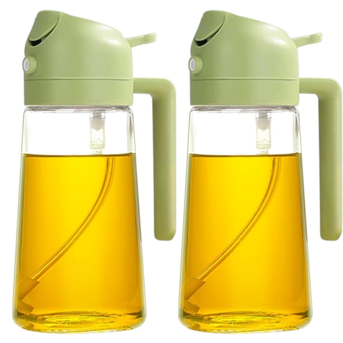 Olive Oil Dispenser Bottle - Green 2-in-1 Spray & Pour, 470ml Non-Drip Glass for Cooking, Air Fryer, and Grilling - Compact and Durable, 2Pcs