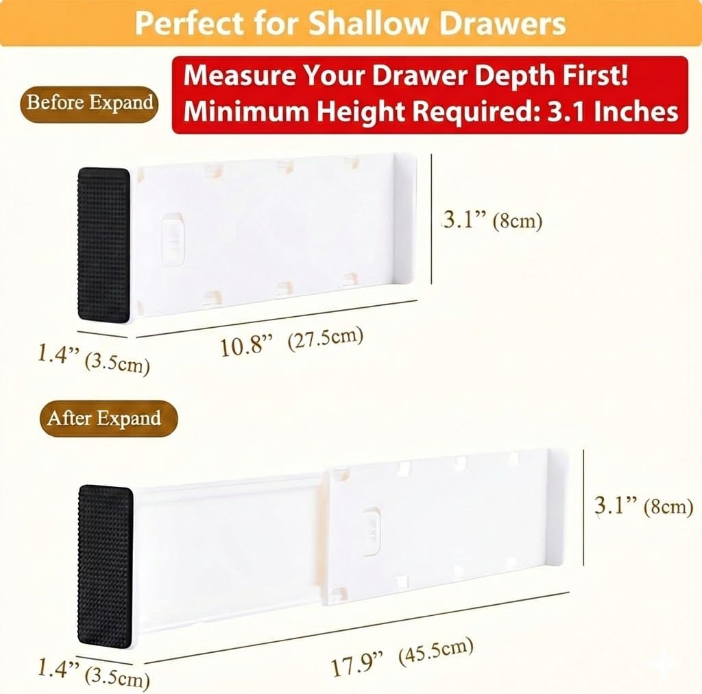 Adjustable Drawer Dividers, 3.1" High, 10.8-17.9", 6 Pack