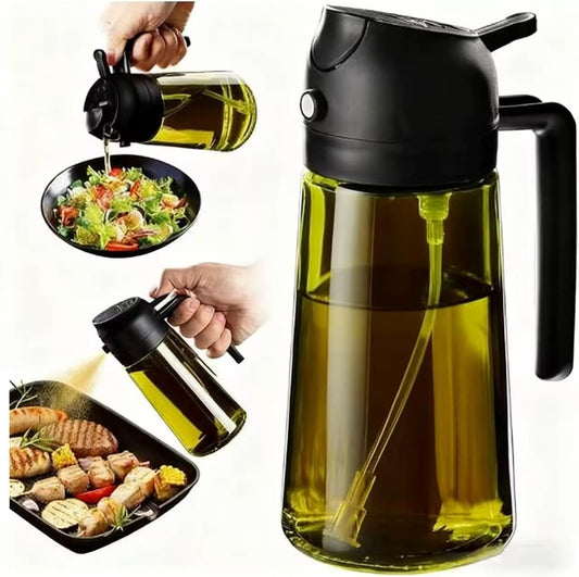 470ml Olive Oil Sprayer for Cooking – 2-in-1 Glass Oil Dispenser Bottle with Spray & Pour, Refillable Oil Mister for Air Fryer, Salad, BBQ, Kitchen