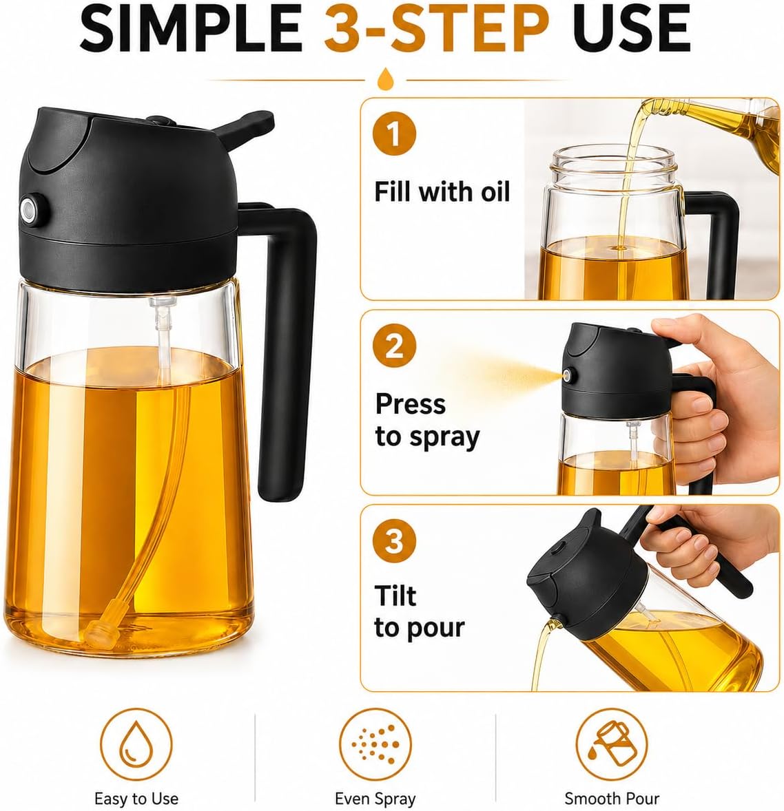 Oil Sprayer for Cooking, 2 in 1 Oil Dispenser and Sprayer