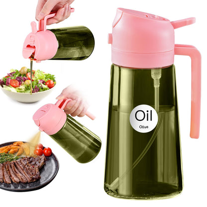 YARRAMATE 16oz/470ml Light Blocking Oil Sprayer for Cooking with Stickers, Food-Grade 2 in 1 Olive Oil Dispenser Bottle for Kitchen, Premium Dark Green Glass Oil Bottle for Air Fryer, BBQ (Green)