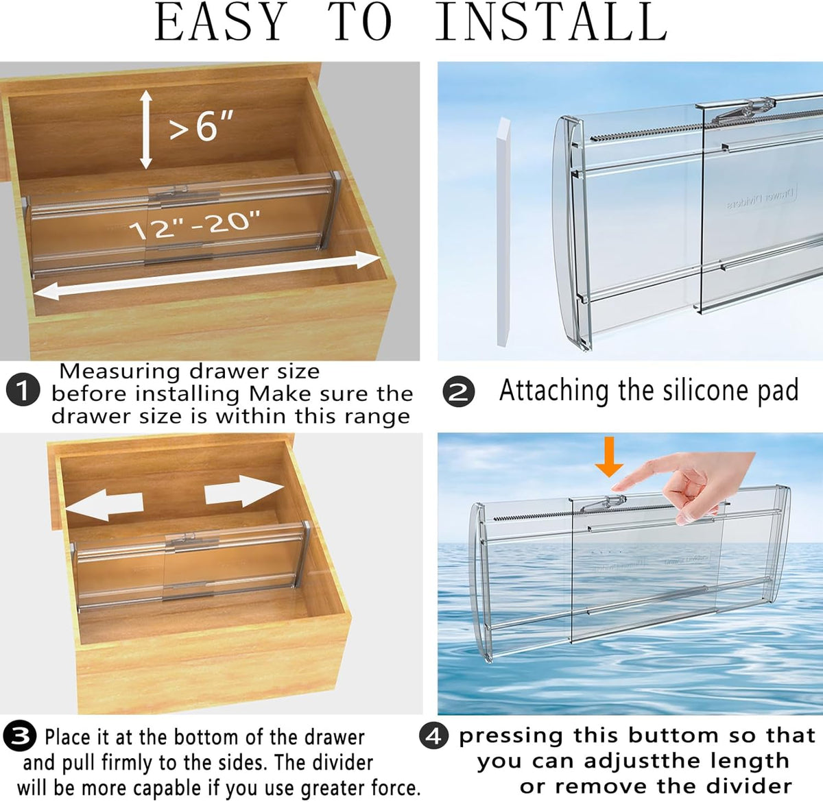 8 Pack 6" Adjustable Drawer Dividers, Expandable 12-20"