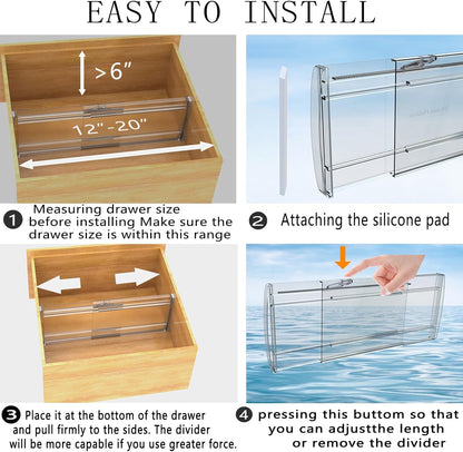 8 Pack 6" Adjustable Drawer Dividers, Expandable 12-20"