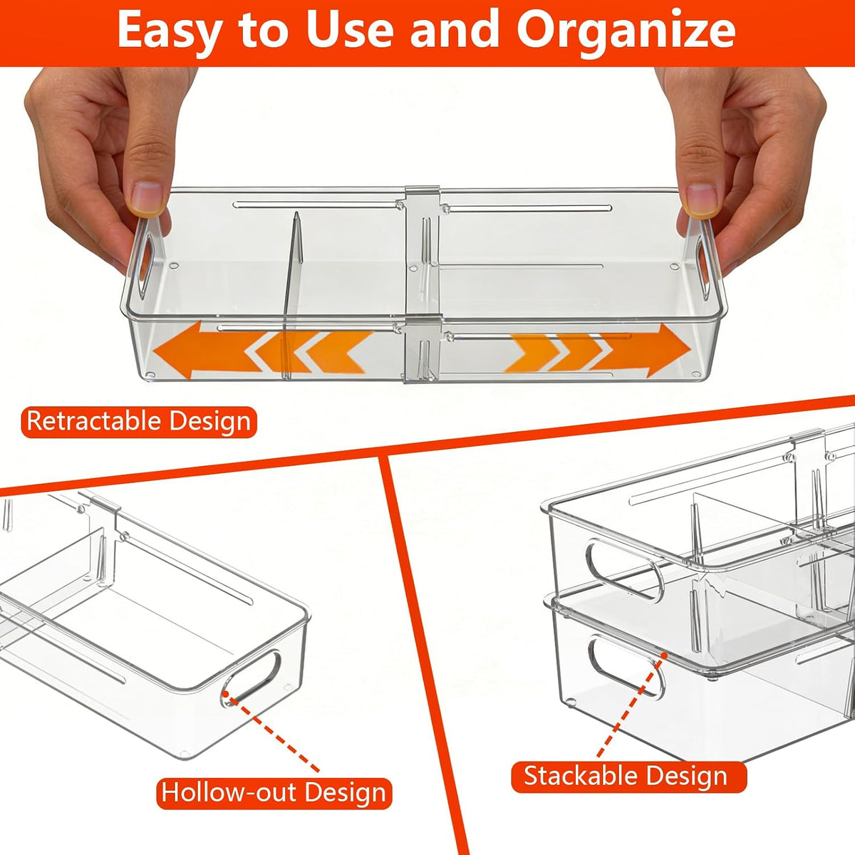 REBECAT 4 -Size Expandable Drawer Organizer 4 Pack Plastic Storage Bins