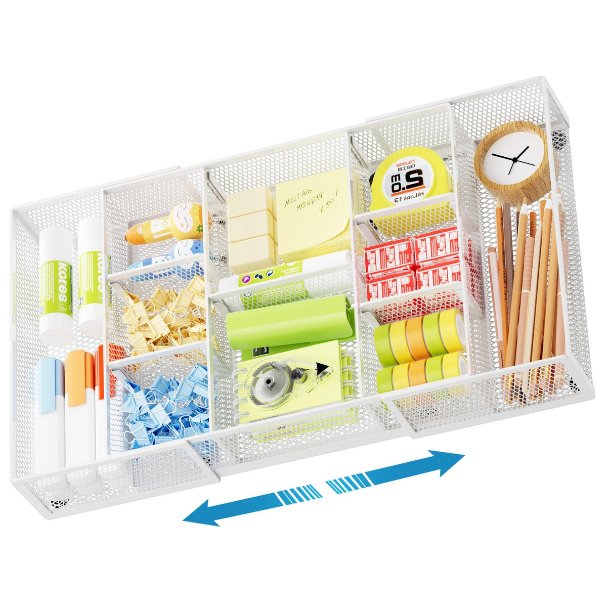 Marbrasse Expandable Desk Drawer Organizer, Mesh Drawer Organizer Tray with 10 Adjustable Compartments, Desk Organizers and Accessories, 5 Dividers Drawer for Office Supplies, Makeup & Vanity (Black)