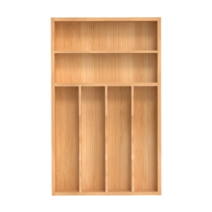 Small Silverware Organizer, Bamboo Kitchen Drawer Organizer, Utensil Holder, Cutlery Tray & Spoon Flatware Storage with Grooved Drawer Dividers (6.7''W x 12''D)